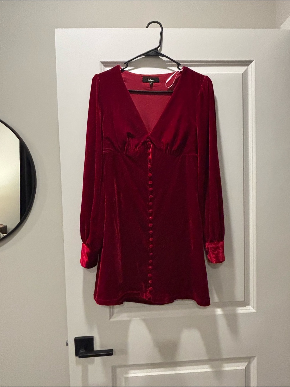 Lulu's Deep Red Velvet V-Neck Dress
